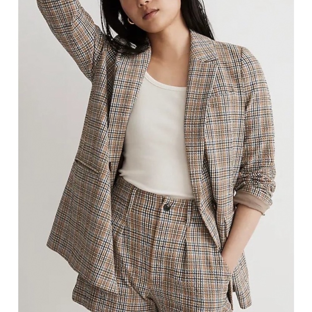 Madewell Preppy Caldwell Double Breasted Blazer Academia Prejean Plaid XS